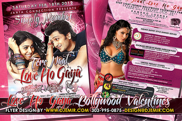 Simply Mumbai Love Bollywood Valentine's Day Dance Party Flyer design San Jose California