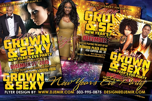Grown and Sexy Black And Gold New Year's Eve Flyer Design