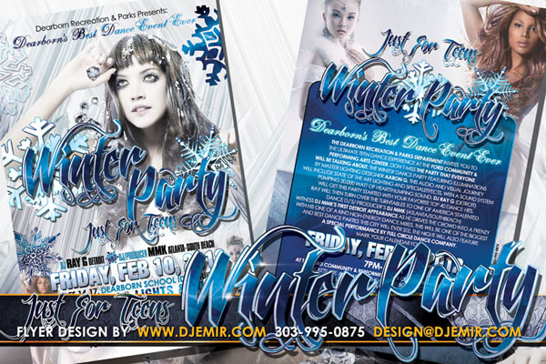 Dearborn Just For Teens Recreational Center Winter Dance Party Flyer Design