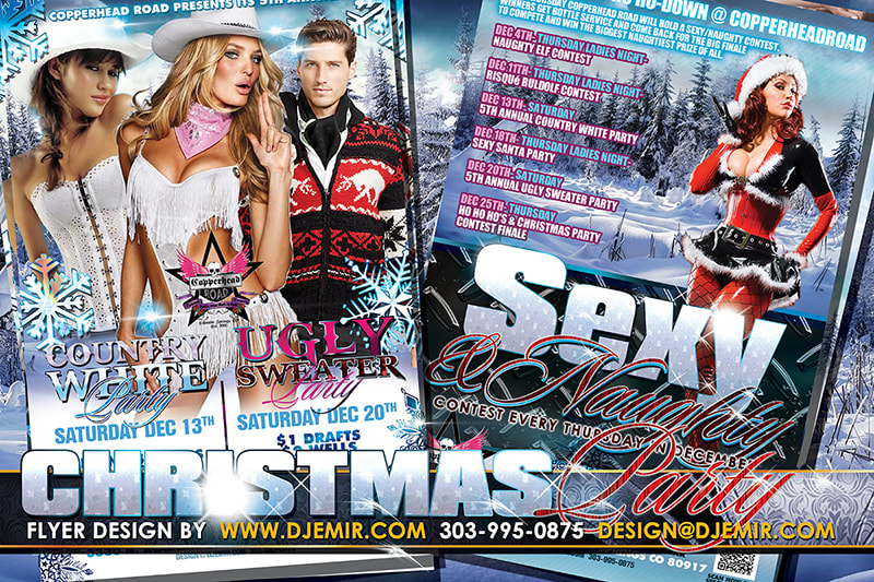 Sexy And Naughty, Country White and Ugly Sweater Multi Christmas Party Combo Flyer Design Version 2