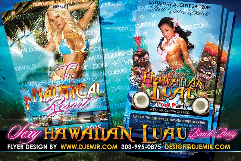 Hawaiian Luau Get Leid and Beach Party Themed Flyer Designs