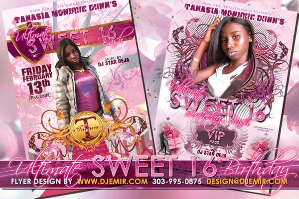 Tanasia Monique Dunn's Ultimate Pink Carpet Sweet Sixteen Birthday Party Event Flyer Design