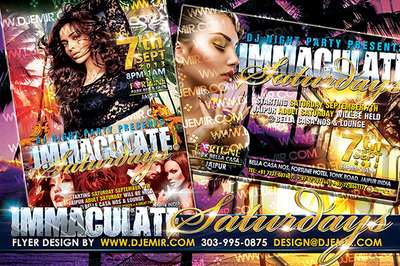 Immaculate Saturdays Flyer design India featuring palm trees at sunset
