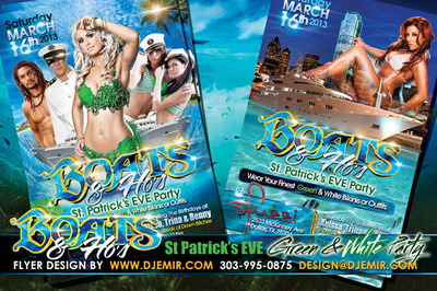Boats and Hos St Patrick's Day Eve Green and White Outfit Boat Party Flyer Design Sexy Sailors beach party 