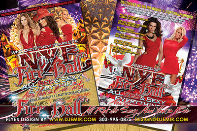 NYE The Fire Ball All Red And Sexy New Year's Eve Party Flyer Design