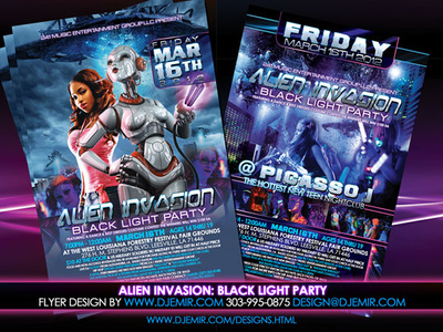 Alien Invasion Teen Black Light Party Flyer design 241  Music Entertainment Group New Orlean's Leesville Louisiana 