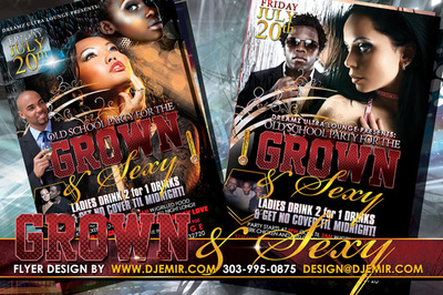 Grown and Sexy Old School party flyer design sexy asian white girl black man black woman couples