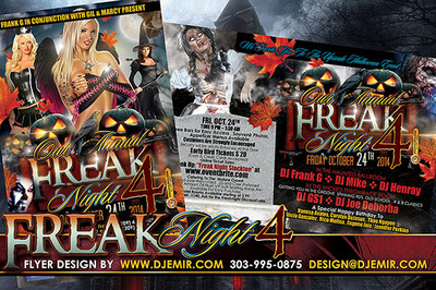 Freak Night 4 Halloween Party Flyer Design California Dark Black Pumpkins dark angels witches female zombies