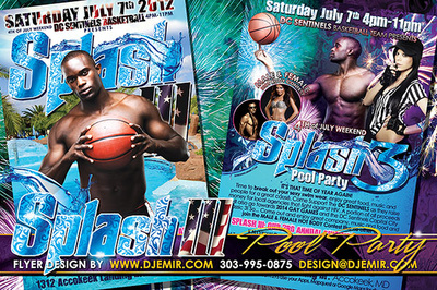 Splash 3 pool party flyer design with DC Sentinels basketball team. Washington DC, Pennsylvania 
