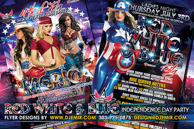 Merica 4th of July Red White And Blue Party Flyer Design