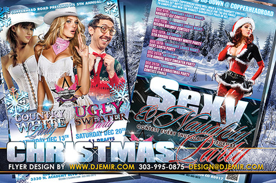 Christmas week Combination Flyer design for Country White Party, Ugly Sweater party, and Sexy And Naughty Santa Contest Party at Copperhead Road Colorado Springs, CO