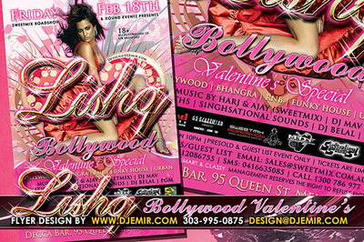 Lishq Bollywood Valentine's day Flyer design Decca Bar Melbourne Australia Pink red hearts sexy woman in red dress