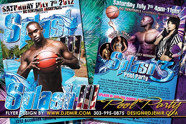 Splash 3 DC Sentinels Basketball Team 4th of July Weekend Pool Party Flyer Design