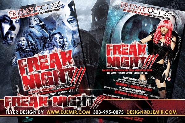 Freak Night 3 Sexy Vampires and Dark Angels Halloween Flyer Design Stockton, CA