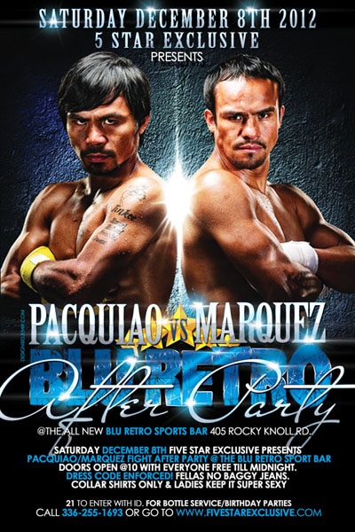 Blue Retro Pacquiao vs Marquez Boxing Match Fight After Party Flyer Design