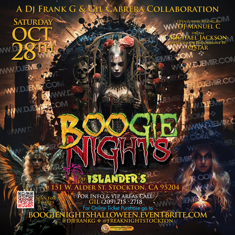 Boogie Nights Halloween Party at Islanders Stockton California Flyer design October zombie Queen witch