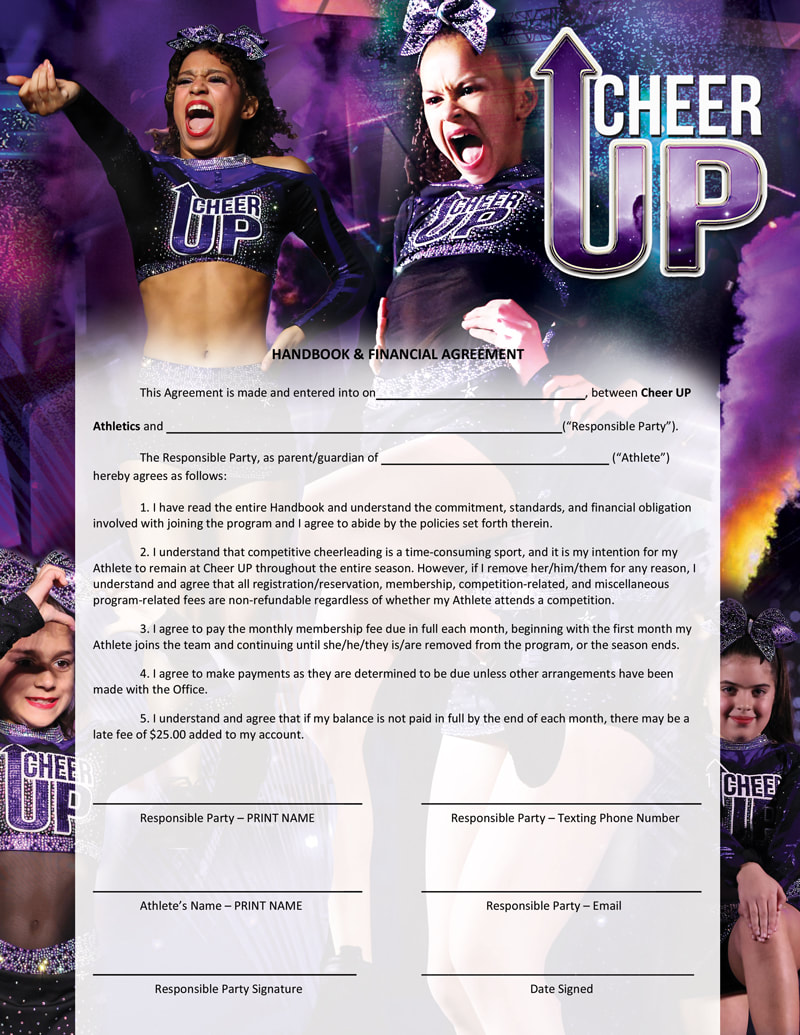 Cheer UP Athletics All-Star Cheer Competition Handbook Agreement Contract Page Design