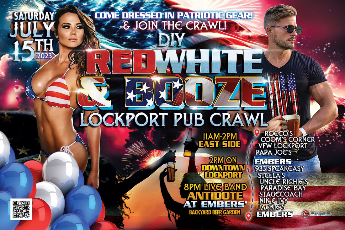 Red White And Booze Pub Crawl Independence Day 4th Of July Themed Flyer Design Chicago Illinois Horizontal Flyer
