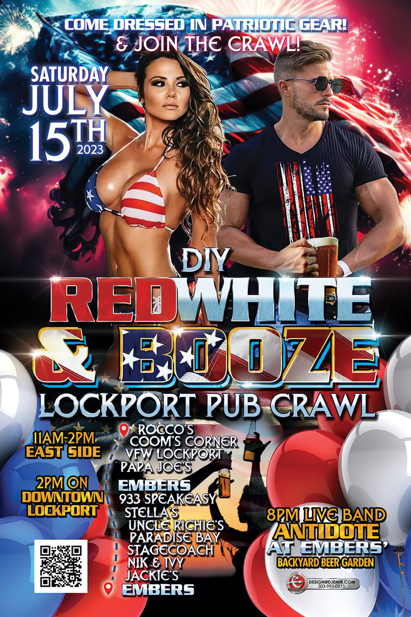 Red White And Booze Pub Crawl Independence Day 4th Of July Themed Flyer Design Chicago Illinois