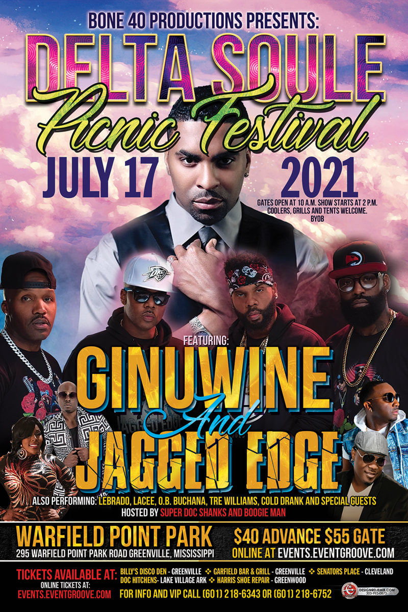 Mississippi Concert Flyer design Delta Soule Picnic Festival Ginuwine And Jagged Edge Tre Williams, Lacee and More