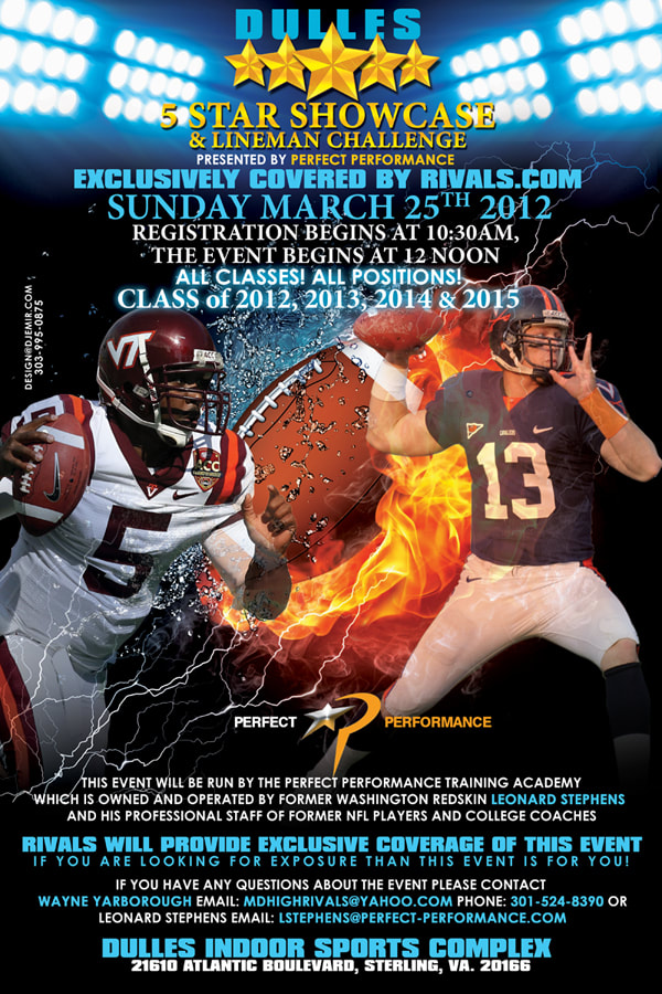 Dulles 5 Star Showcase Football Passing Camp, Football training camp and Lineman Challenge Flyer Design