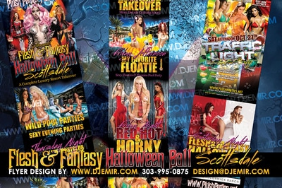 Flesh and Fantasy Halloween Ball and Pool Parties Flyer designs Scottsdale Arizona