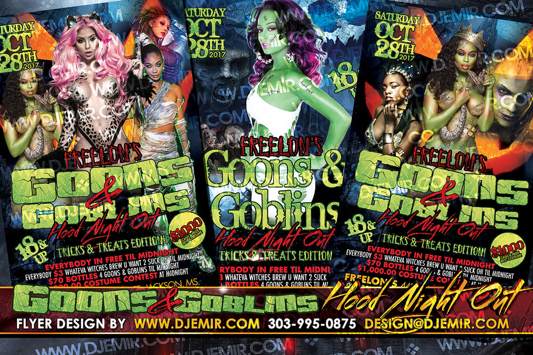 Extreme Flyer Designs Goons And Goblins Hood Night Out Costume Contest Halloween Flyer Design Jackson MS