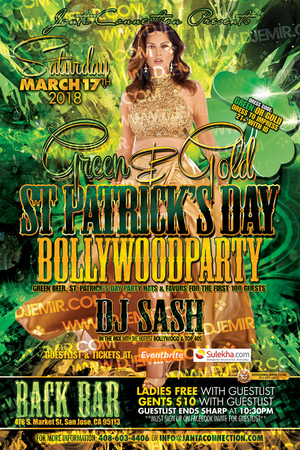 Green And Gold Bollywood St. Patrick's Day Flyer Design San Jose California
