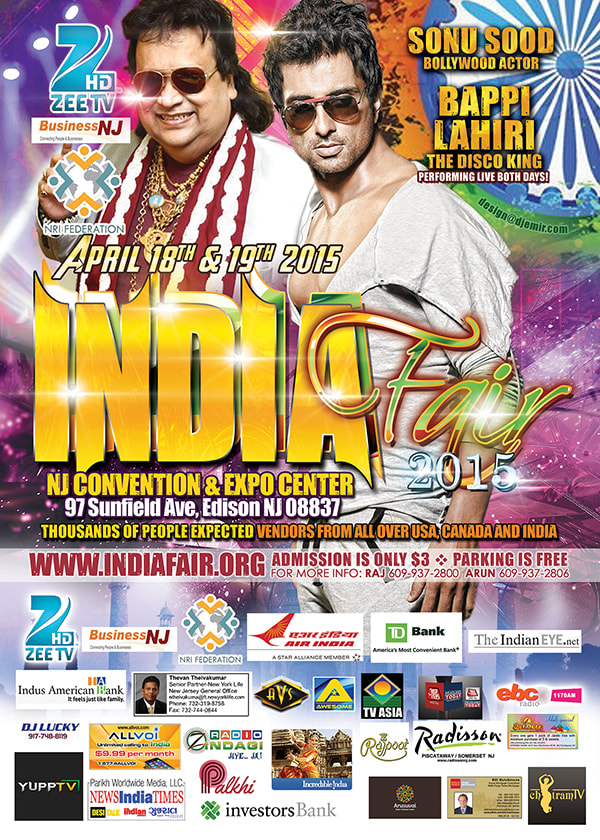 Zee TV India Fair Flyer Design New Jersey Convention and Expo Center Featuring Sonu Sood and Bappi Lahiri