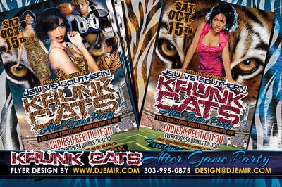 JSU vs Southern Krunk Cats Tigers Football after game party flyer design