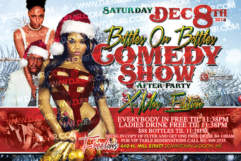 X-Mas Edition Models And Bottles Christmas Comedy Show After Party Horizontal Flyer Design