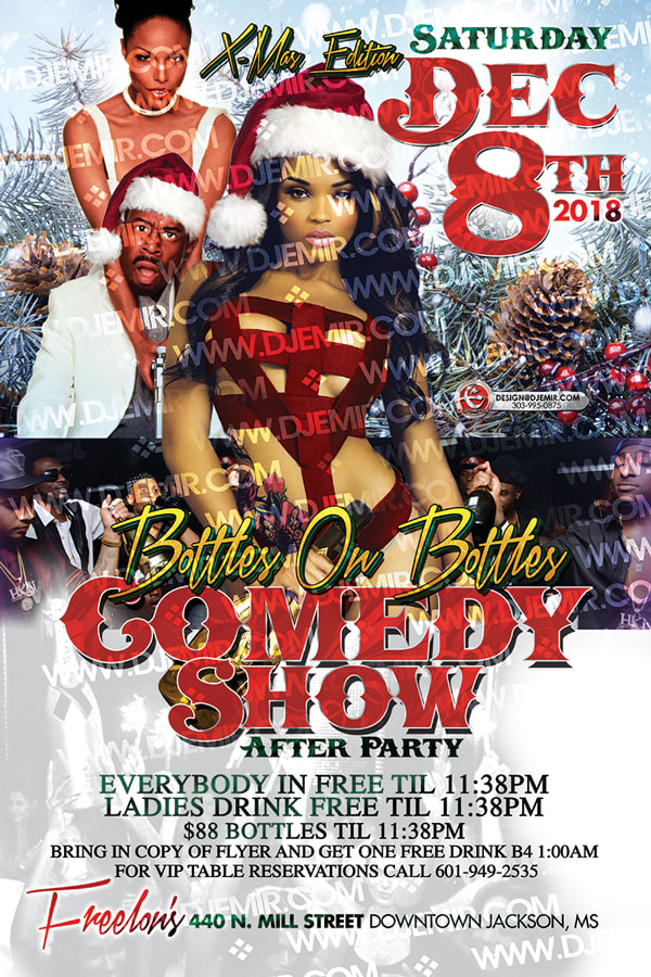 X-Mas Edition Models And Bottles Christmas Comedy Show After Party Vertical Flyer Design