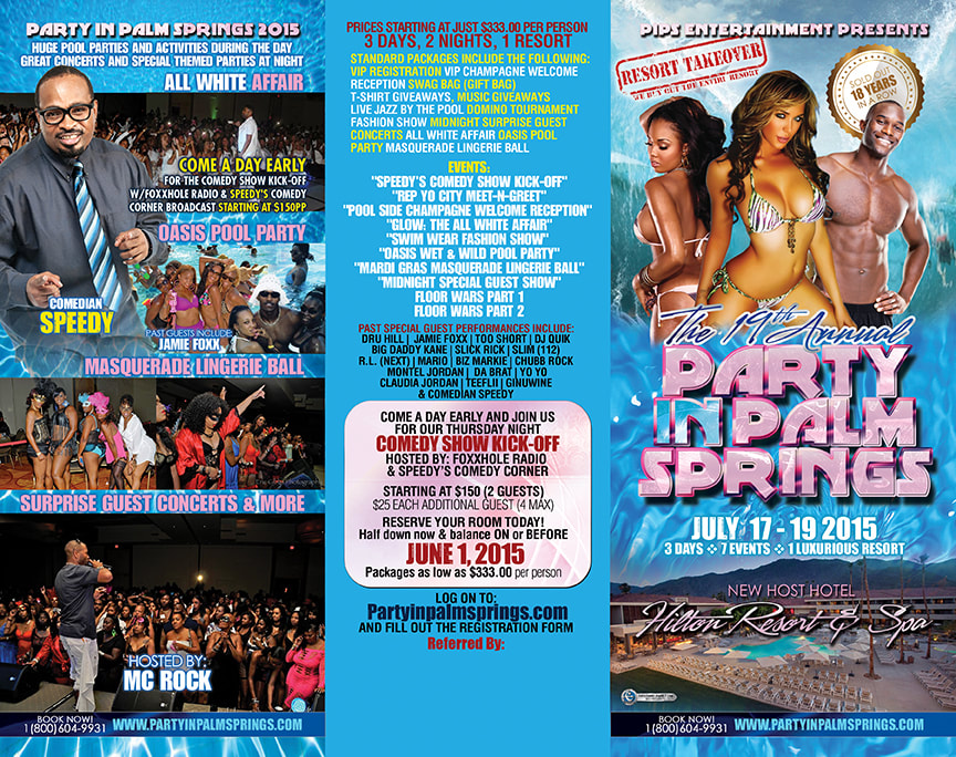 Party In Palm Springs Trifold Itinerary Summer Party Getaway Resort Takeover Brochure Design 
