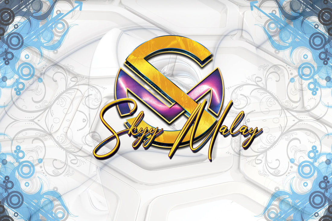 Skyy Malay Logo Design in Gold and Pink and Purple with Neon gold Lettering by Extreme Flyer Designs And Logos on white and Blue Background