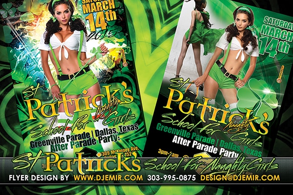 St. Patrick's Day School For Naughty Girls Party Flyer design Dallas Texas